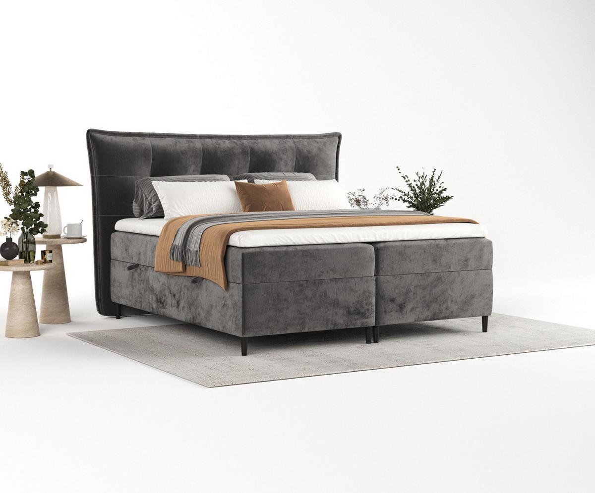 BOXBETT Las Palmas 180/200 cm Stahl im Lotta Stoff - Graphitfarben/Schwarz, Holz/Holzwerkstoff (180/200cm) - AltaBeds