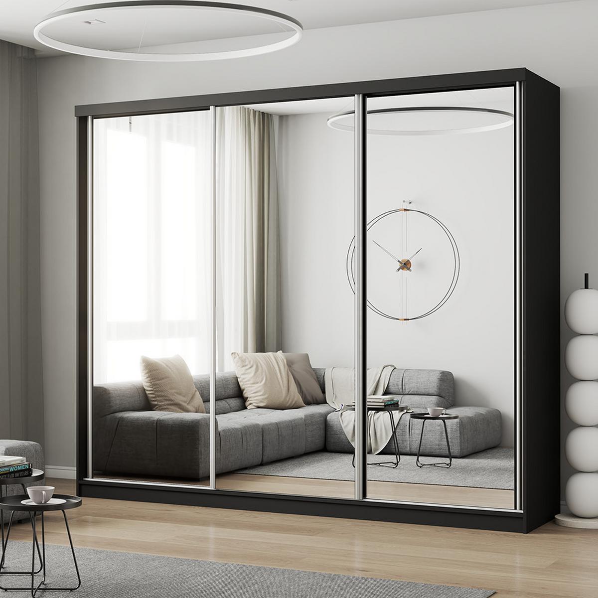KLEIDERSCHRANK Milan 250 cm, 250/215/64, 3-türig, schwarz - Schwarz, Holzwerkstoff (250/215/64cm) - imoebel24