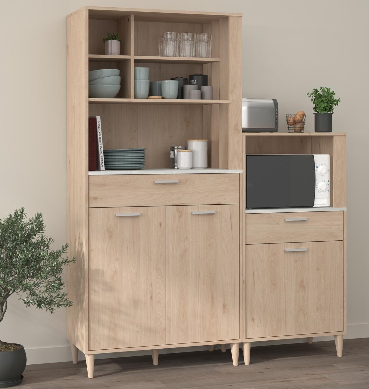 BUFFET Küche Eiche, grau 84 cm Buffetschrank mit viel Stauraum - Eichefarben/Grau, Holzwerkstoff (84/182/41cm) - Parisot Meuble