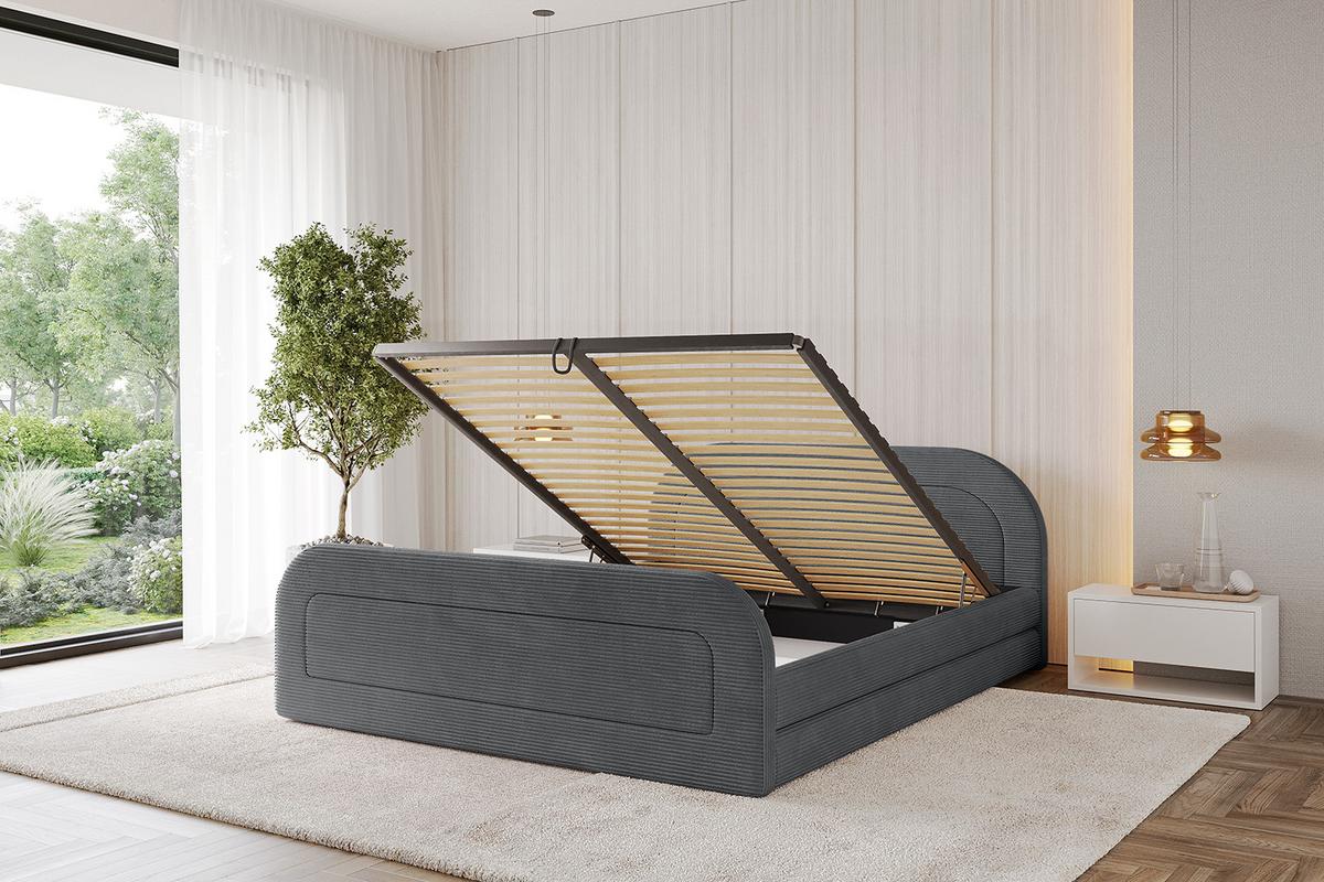 POLSTERBETT mit Bettkasten, Fußteil und Lattenrost, Boxbett ohne Matratze - LERIS-v1-Z 180x200 Dunkelgrau - Anthrazit, Holzwerkstoff/Textil (180/200cm) - ALTDECOR
