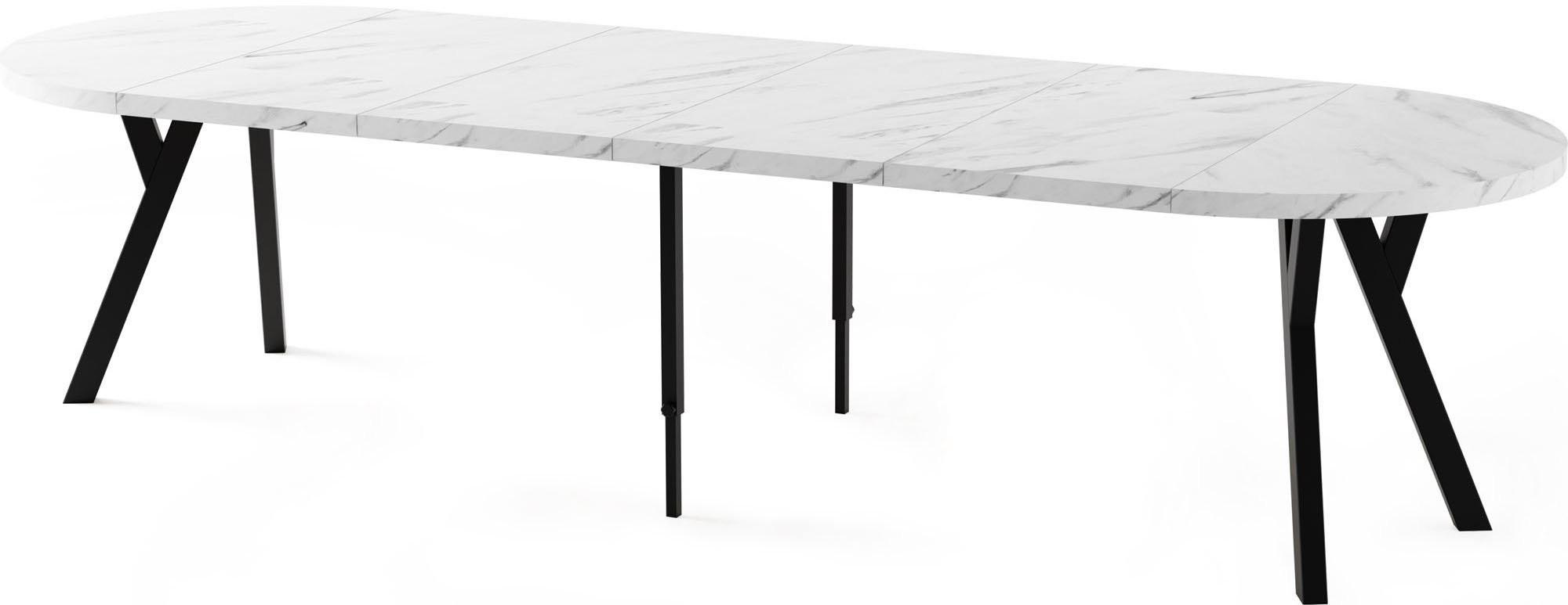 ESSTISCH Twixy XXL groß rund oval ausziehbar, Marmor Weiß 100-300/100/76 cm - Ecru/Schwarz, Holz/Holzwerkstoff (100/300/76cm) - WFL GROUP