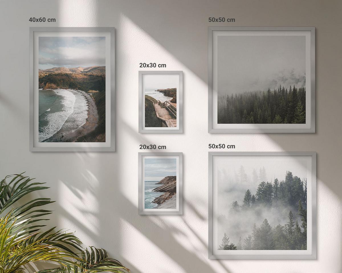 BILDER SET 5er Set - 50x50 cm & 20x30 cm & 40x60 cm Silberner Rahmen - Klippenblicke, Strandlandschaften - Silberfarben, Kunststoff (40/60cm) - TULUP