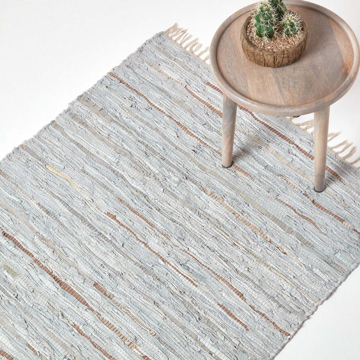 LEDERTEPPICH Glitter geflochten 120/180 cm - Grau, Leder (120/180cm) - Homescapes