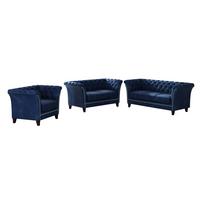 SITZGARNITUR 3+2+1 Chesterfield Fusion Blau Samt - Blau/Braun, Holz/Textil (237/75/82cm) - S-Style Möbel