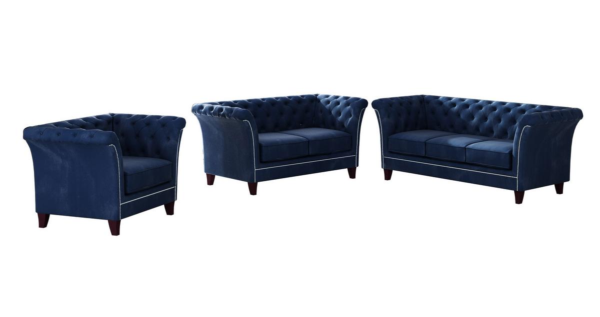 CHESTERFIELD-SOFA 2-Sitzer Fusion Blau Samt - Blau/Braun, Holz/Textil (175/75/82cm) - S-Style Möbel