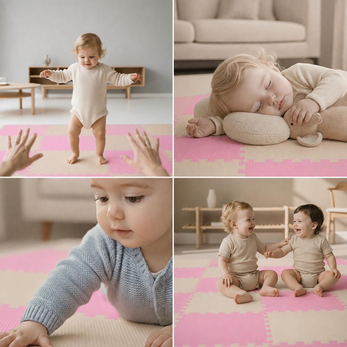 SPIELMATTE ab Null - 180/90/1 cm Puzzlematte Beige - Pink/Beige, Kunststoff (30/30cm) - Littletom