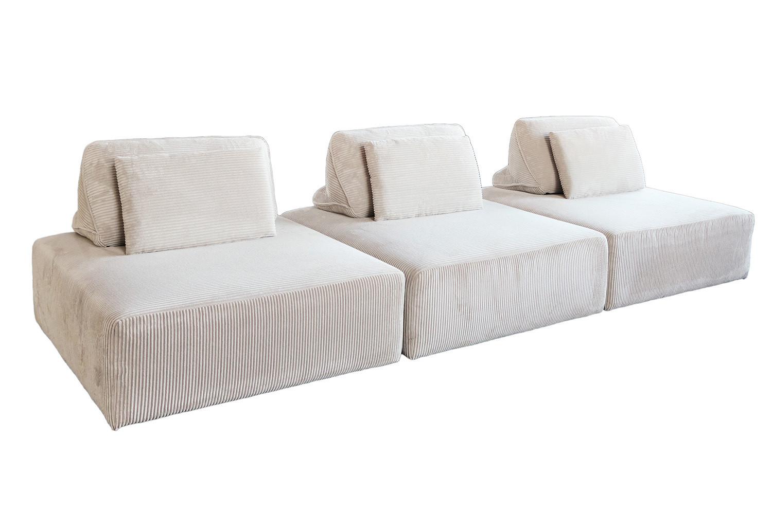 MODULSOFA WIOLO SOFT 3 MODULE 3 KISSEN Cremeweiß Cord - Creme/Schwarz, Kunststoff/Textil (333/84/111cm) - KAWOLA