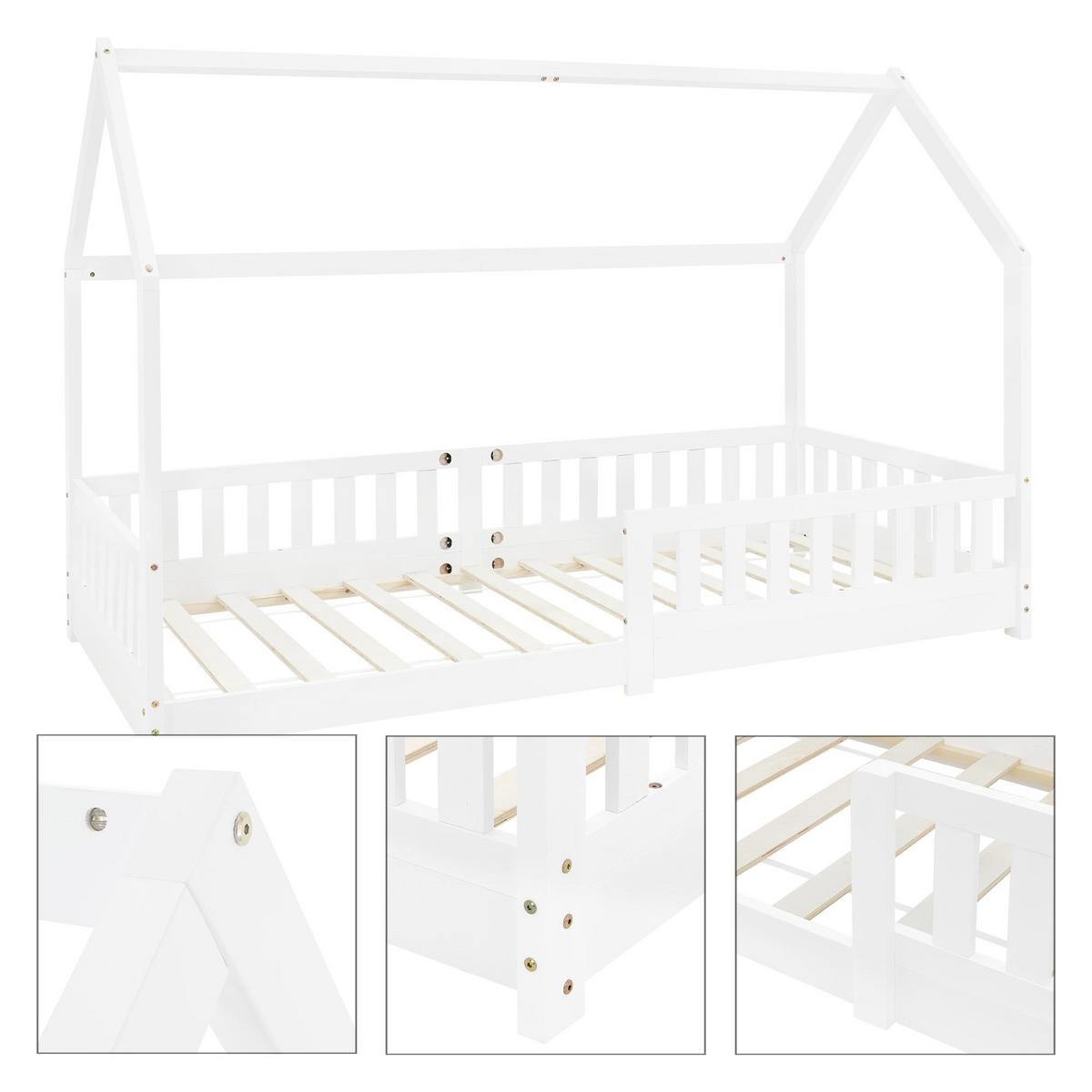 KINDERBETT mit Dach und Matratze 90x200 cm Weiß - Weiß, Holz (90/200cm) - ML-DESIGN