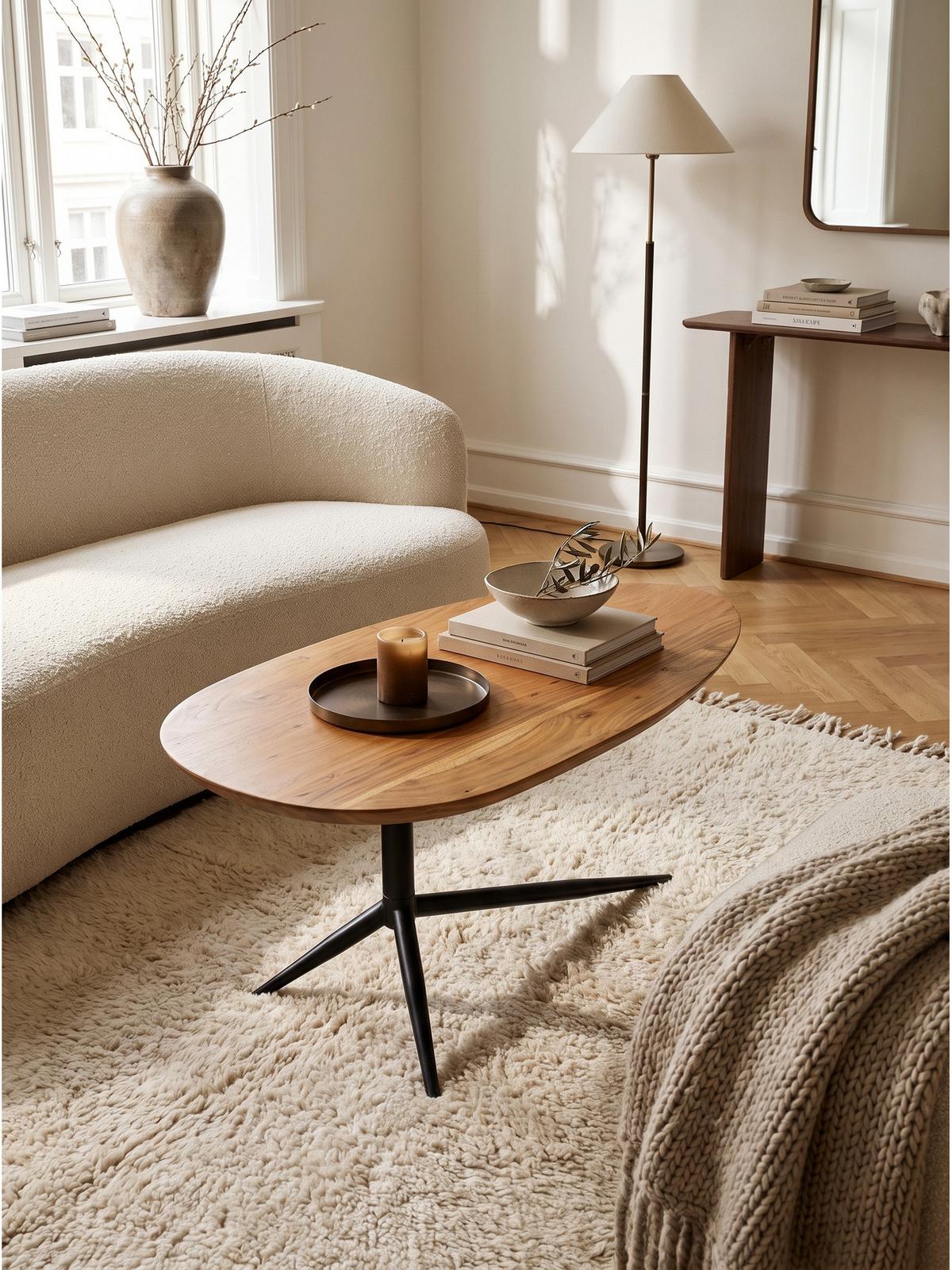 COUCHTISCH PIENZA, Akazie Massivholz, 87 x 50 x 36 cm - Schwarz/Akaziefarben, Holz/Metall (50/87/36cm) - KADIMA DESIGN