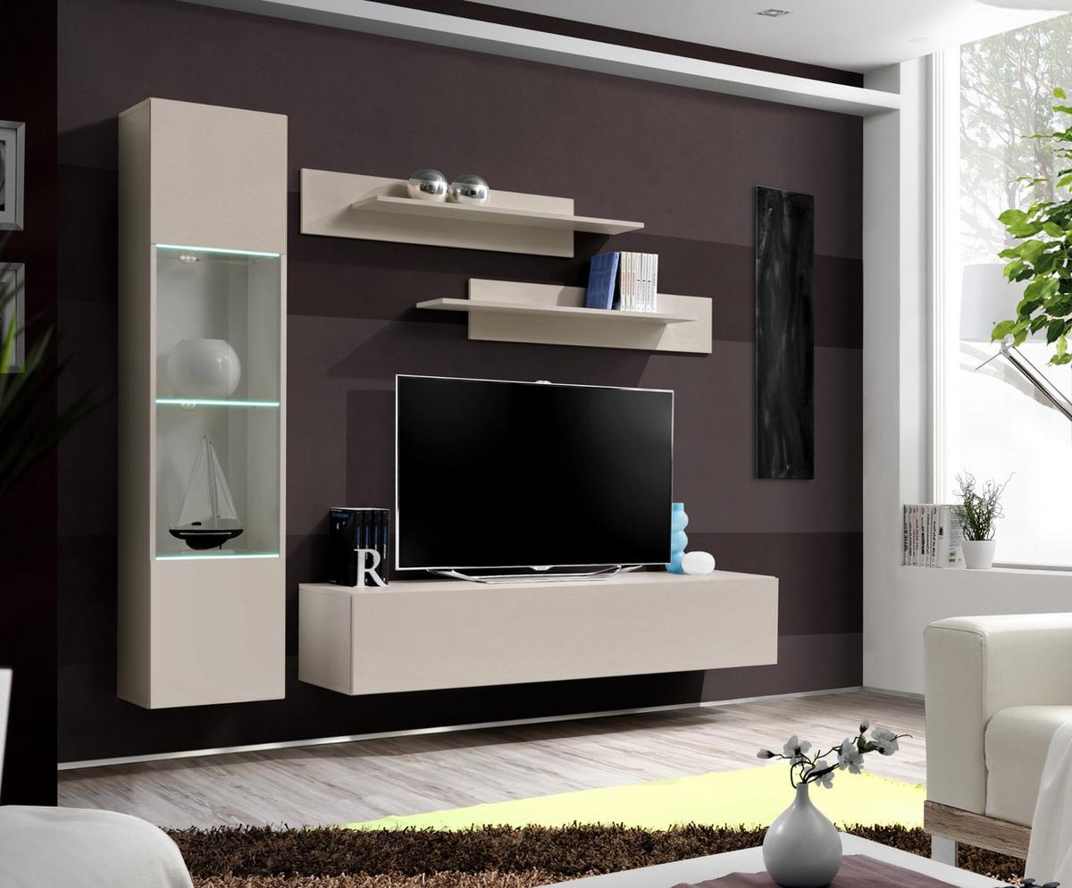 WOHNWAND Kaschmir 210 cm 4-teilig hängend, Schrwankwand mit LED-Beleuchtung - Kaschmir, Glas/Holzwerkstoff (210/170/40cm) - Inn.Furn