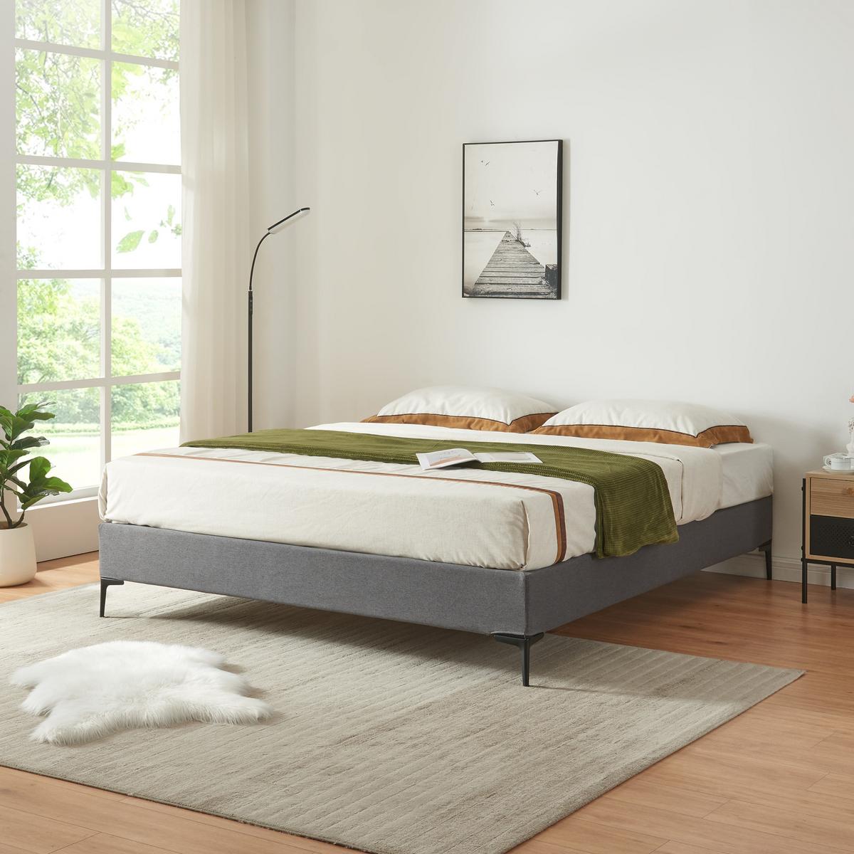 BETTRAHMEN Lilla - Dunkelgrau, Holzwerkstoff/Textil (140/200cm) - [en.casa]