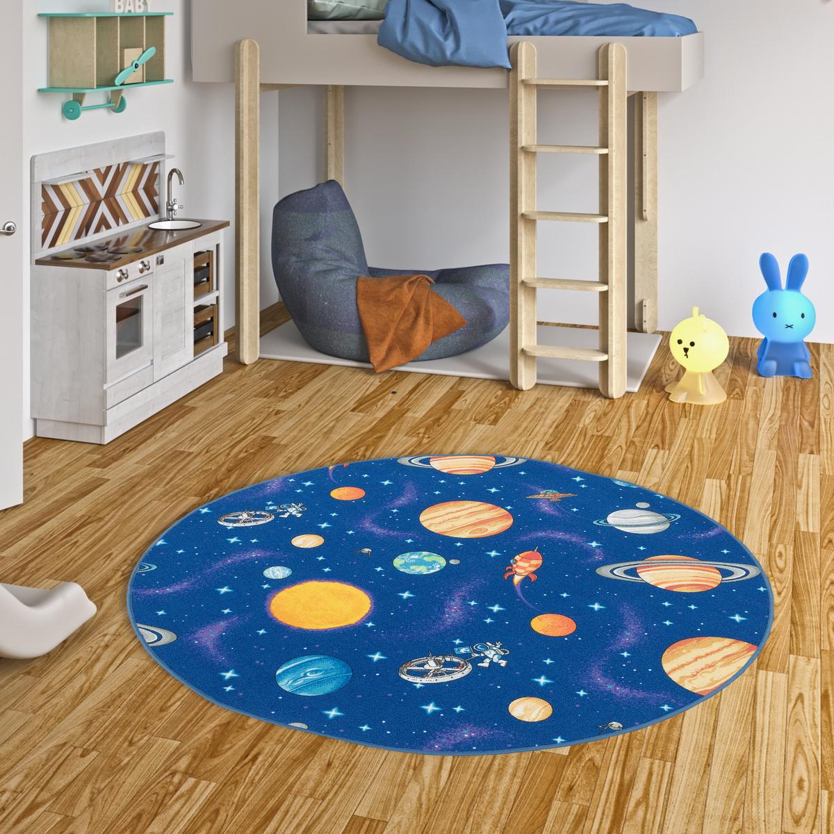 KINDER SPIEL TEPPICH WELTALL RUND - Blau, Textil (133/133cm) - Snapstyle