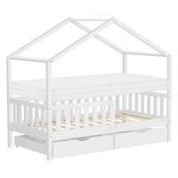 HAUSBETT mit Matratze 80x160 cm und 2 Schubladen Weiß aus Kiefernholz - Weiß, Holz (80/160cm) - ML-DESIGN