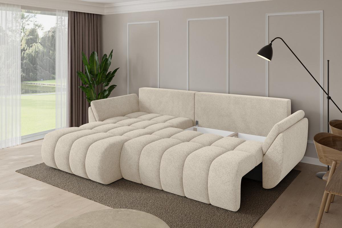 ECKSOFA mit Schlaffunktion Ottomane Links TOKO-L-v1 277x194x86 Creme Velours - Creme/Schwarz, Holzwerkstoff/Kunststoff (277/194cm) - ALTDECOR