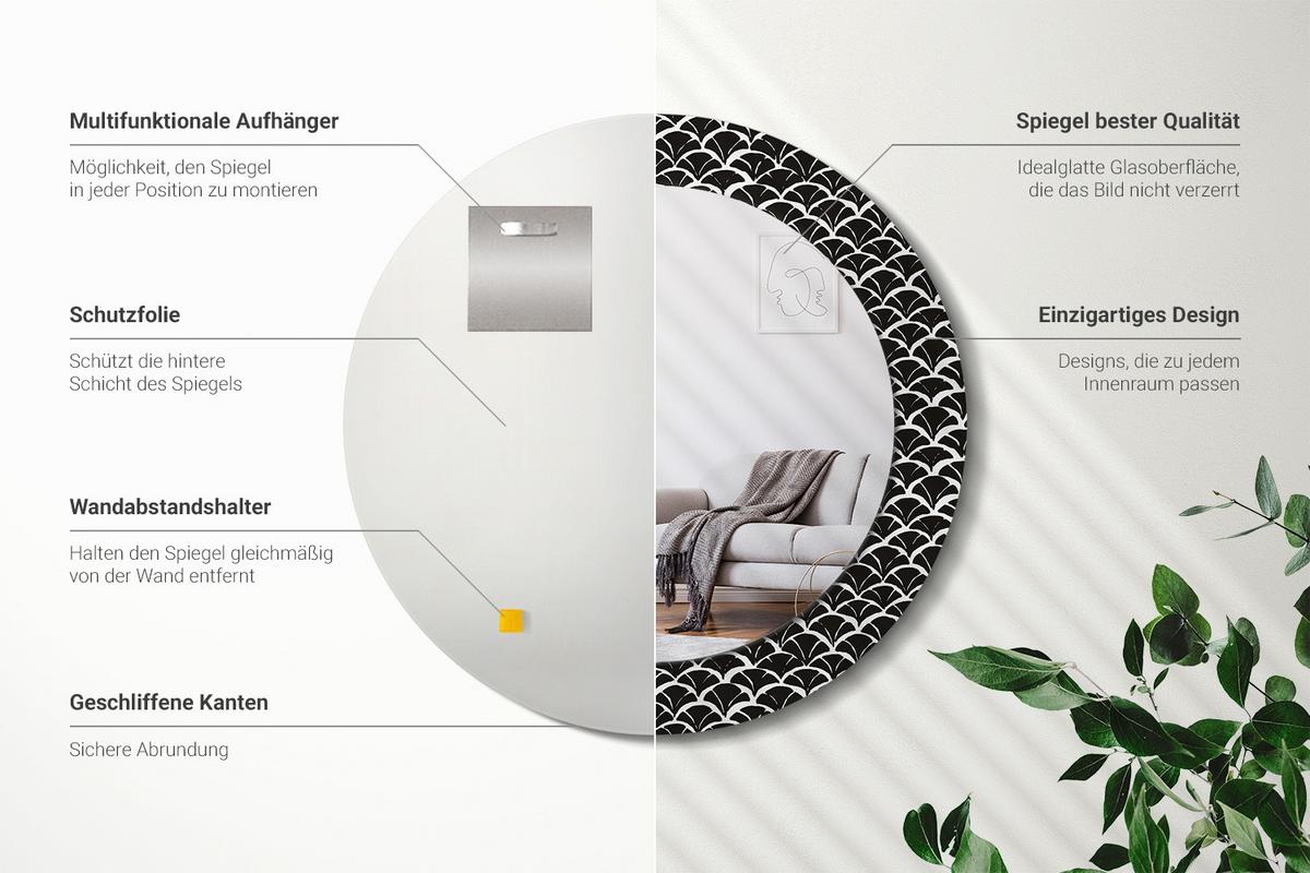SPIEGEL Rund Ø 60 cm mit Aufdruck - Schwarz, Glas (60/60/0.4cm) - Wallfluent