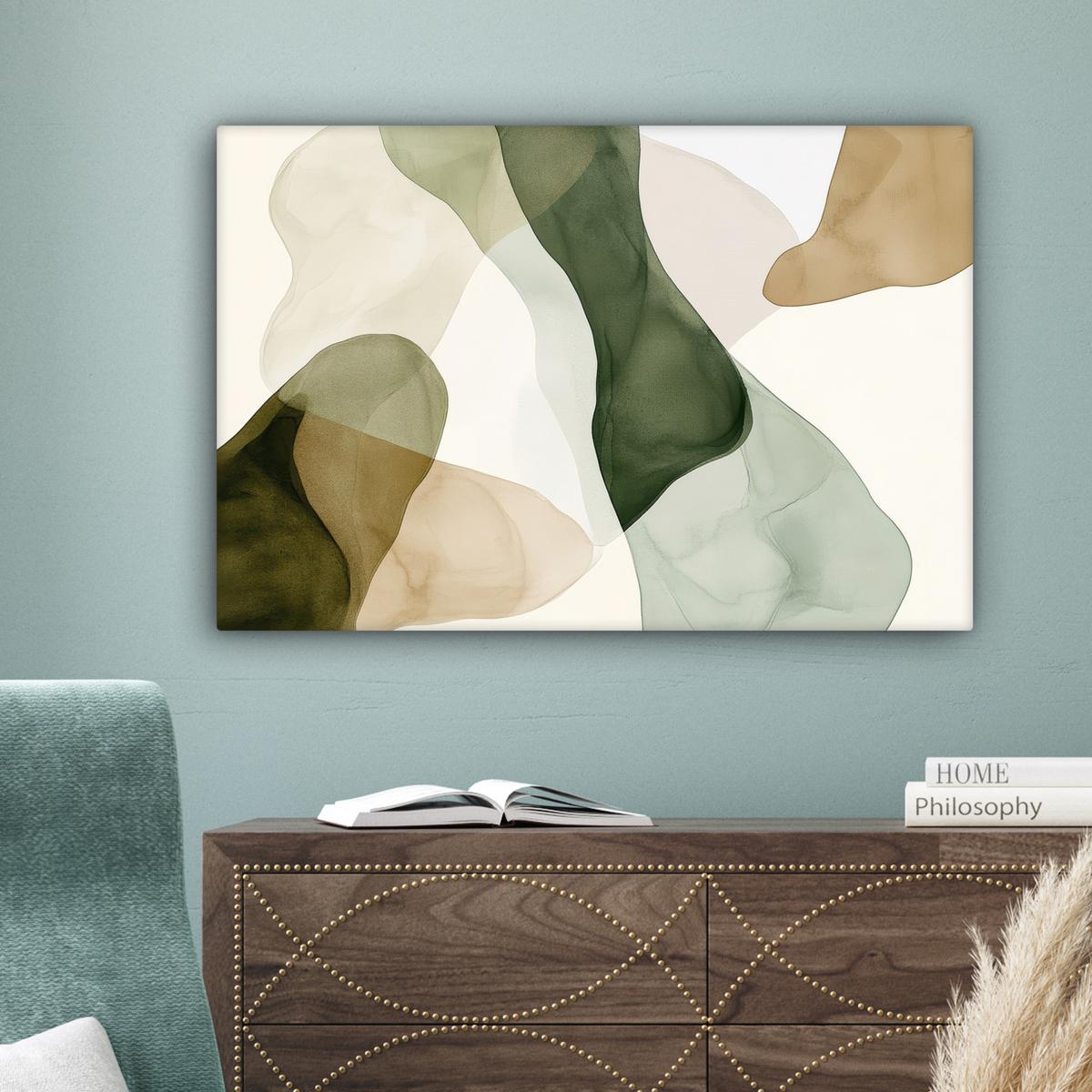 LEINWANDBILD Japandi - Abstrakt - Grün Gemälde 60x40 cm - Salbeigrün, Textil (60/40cm) - MuchoWow