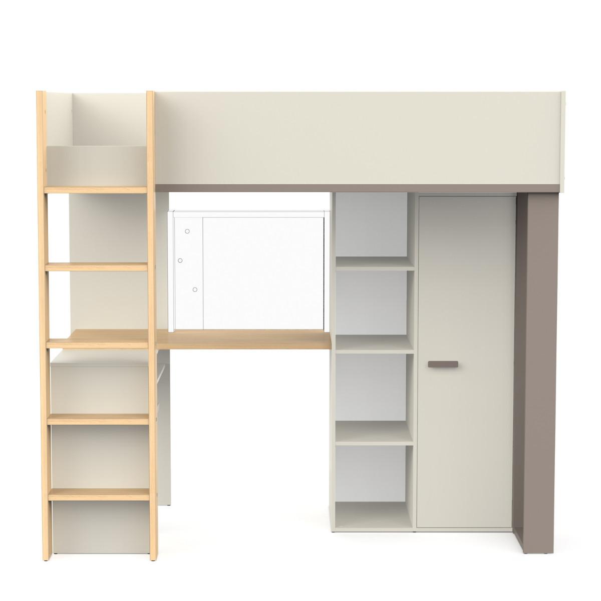 HOCHBETT mit schreibtisch und kleiderschrank - camillia 205,9/104,1/183 cm - Eichefarben/Grau, Holzwerkstoff - Calicosy