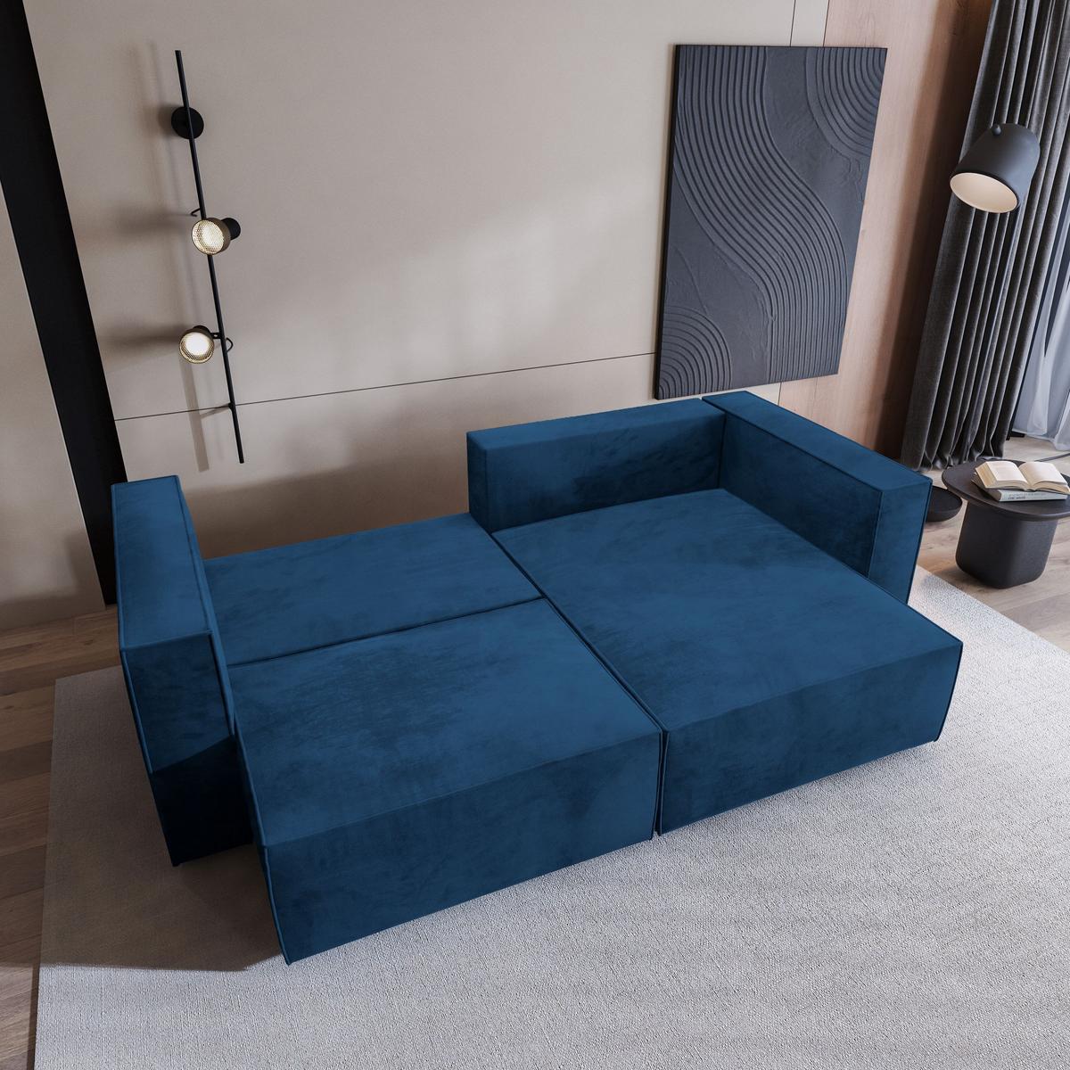 ECKSOFA NERIO M Blau Velours-Stoff mit Schlaffunktion - Blau/Grau, Holz/Kunststoff (245/148cm) - MASSENO