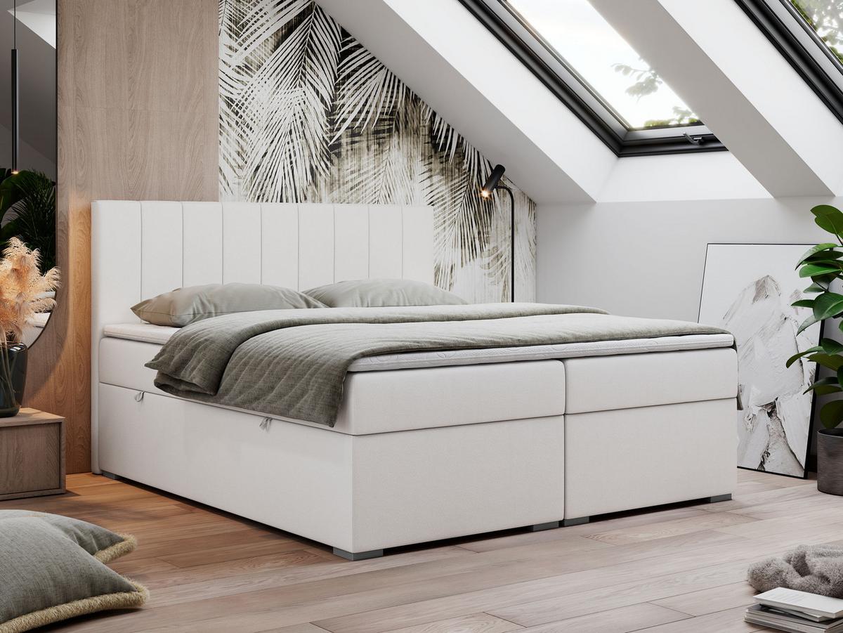 BOXBETT LOPE 120/200 - Weiß Kunstleder - H4 - Weiß, Holz/Textil (120/200cm)