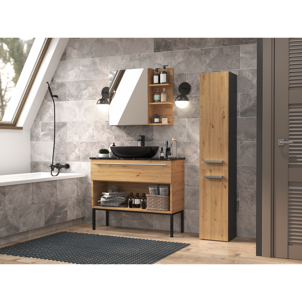 BADEZIMMERSCHRANK Anthrazit, Artisan 31/174/30 - Anthrazit, Holzwerkstoff (31/174/30cm) - RAUMHIRSCH FURNITURE