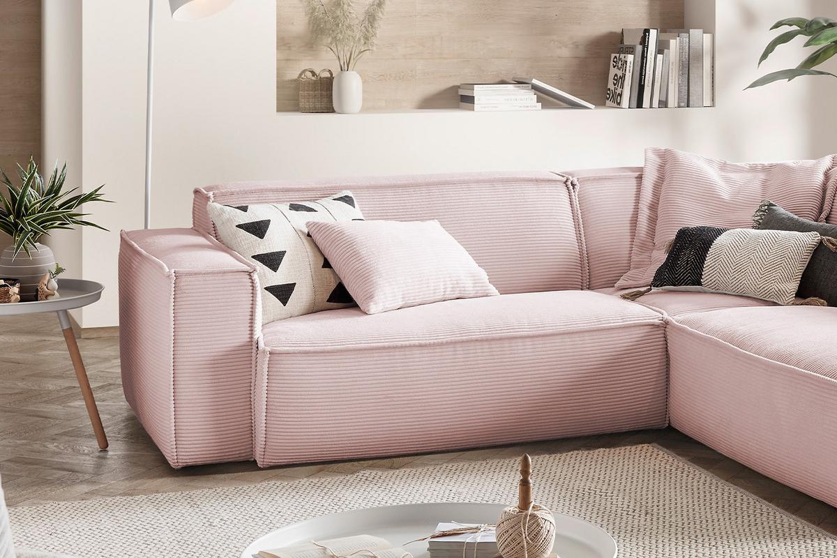 ECKSOFA SAMU Pink Cord - Schwarz/Rosa, Textil (254/224cm) - KAWOLA