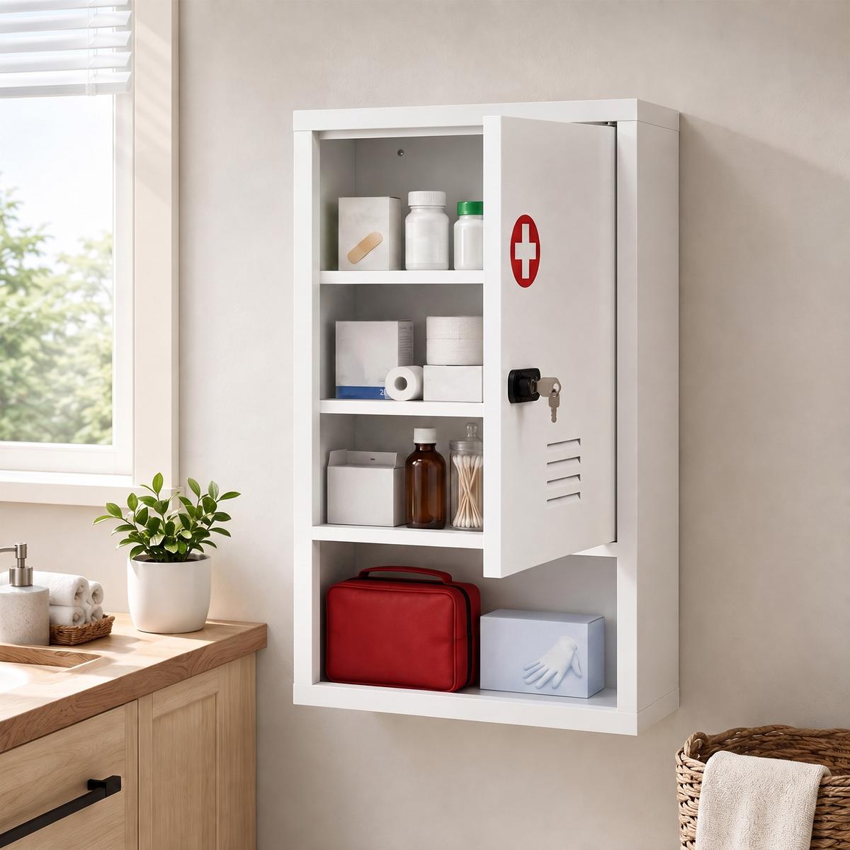 MEDIZINSCHRANK Kaltgewalzter Stahl Weiß - Weiß, Metall (15/60/40cm) - HOMCOM