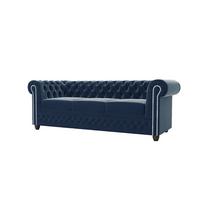 CHESTERFIELD-SOFA 3-Sitzer mit Schlaffunktion Nyx Marineblau Samt - Dunkelblau/Braun, Holz/Textil (203/28/86cm) - S-Style Möbel