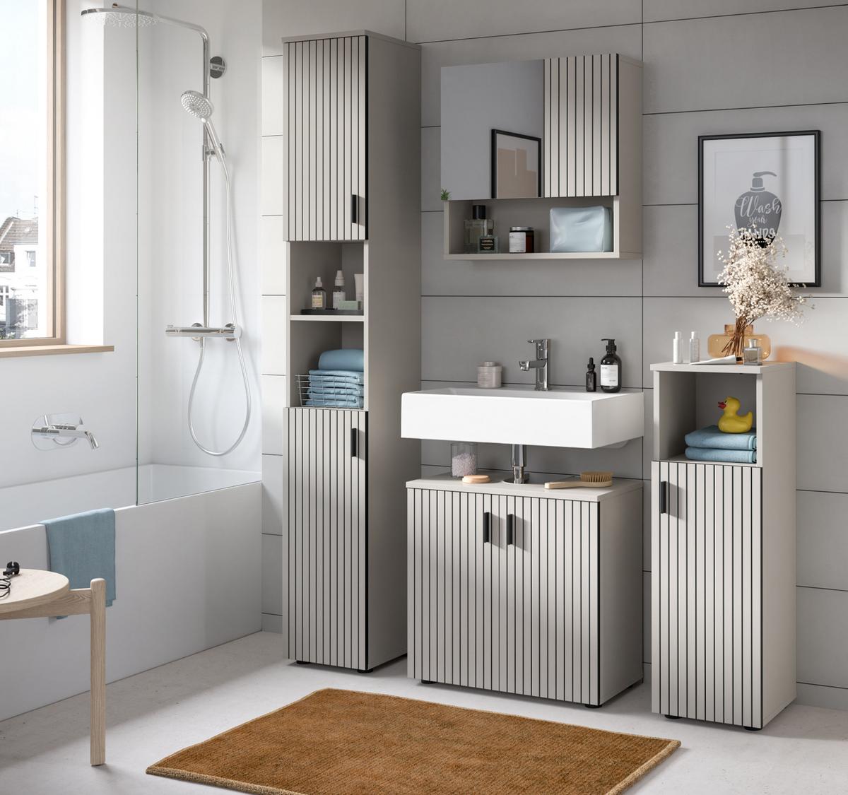 BADMÖBEL-SET Kaschmir 3-teilig 105 cm, Komplettset in modernem Design - Kaschmir/Schwarz, Glas/Holzwerkstoff (105/192/30cm) - Inn.Furn