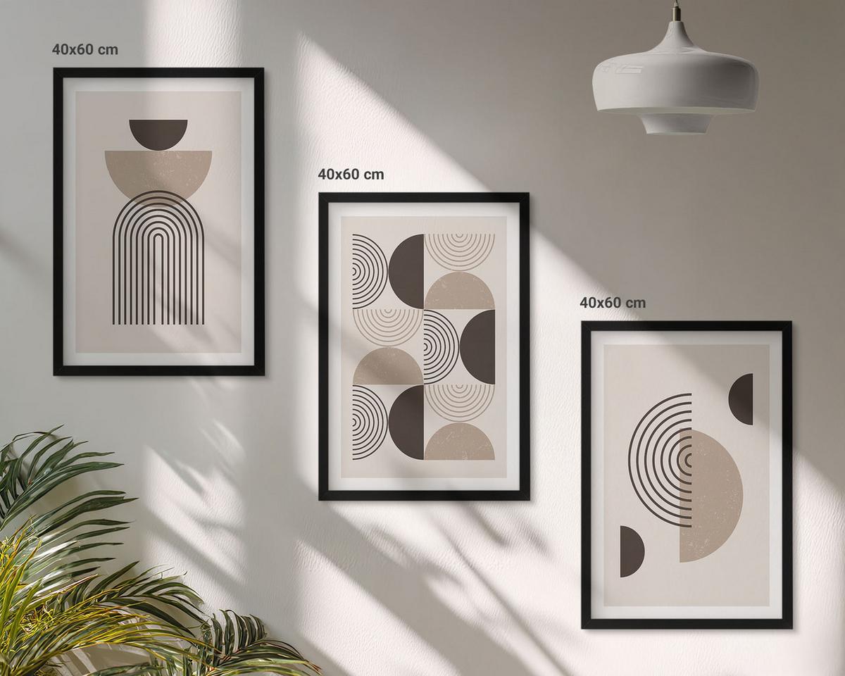 BILDER SET 3er Set - 40x60 cm Schwarzer Rahmen - Abstrakte Minimalismusmuster - Schwarz, Kunststoff (40/60cm) - TULUP