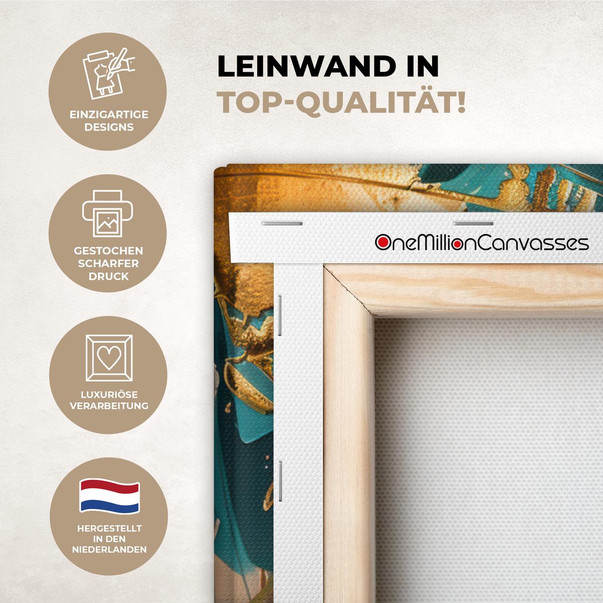 LEINWANDBILD Frau - Porträt - Gold - Luxus - Blau Wanddeko 40x60 cm - Türkis, Textil (40/60cm) - MuchoWow