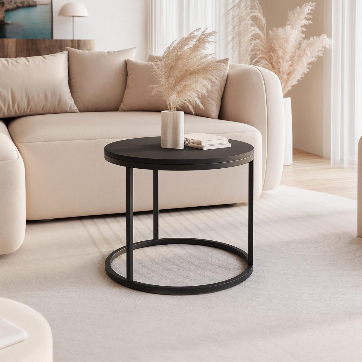 COUCHTISCH 50 cm rund Schwarz, Schwarz Gestell - Schwarz, Holzwerkstoff (50/50/42cm) - Idohome