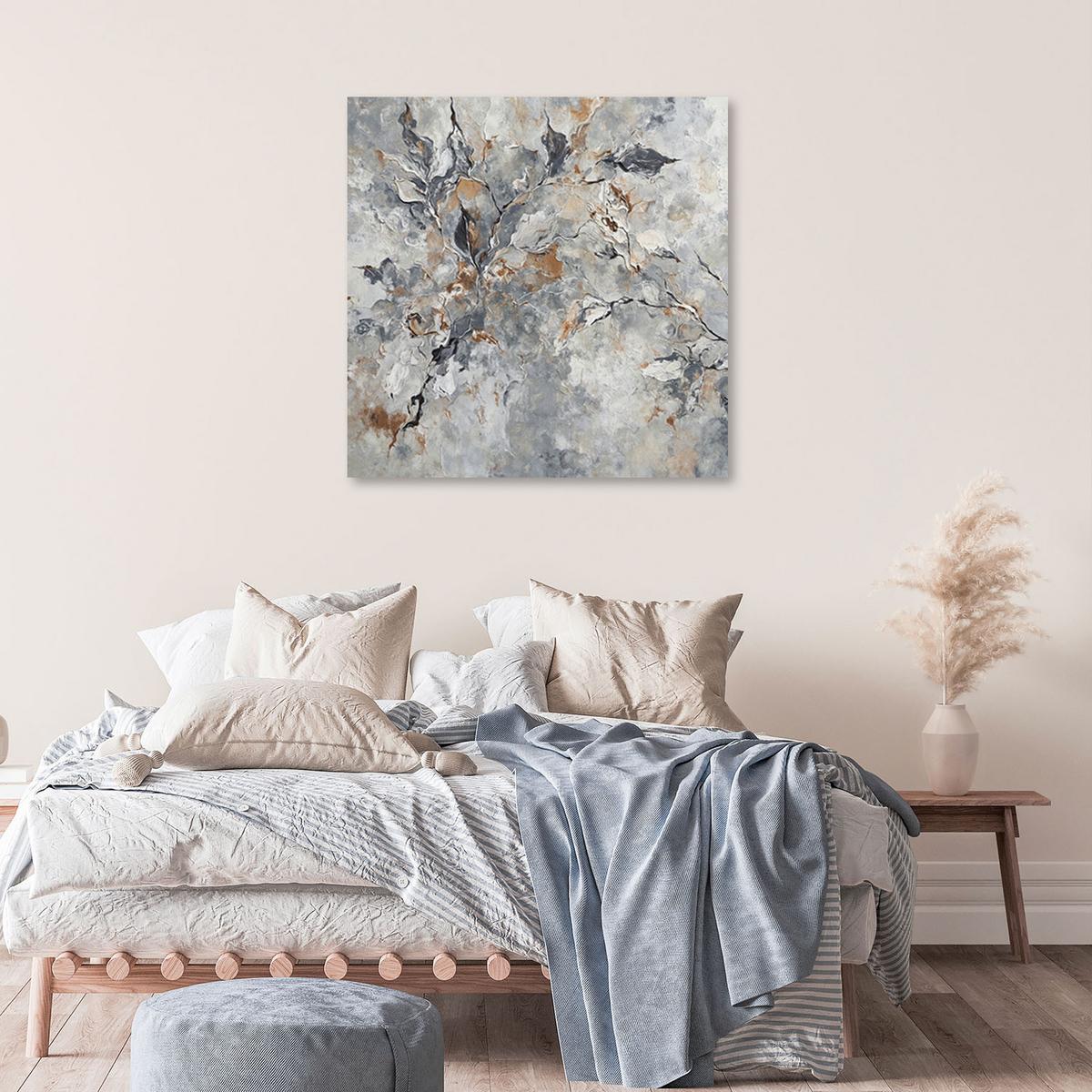 WANDBILD abstraktes botanik graugold - Silberfarben, Textil (30/30cm) - Feeby