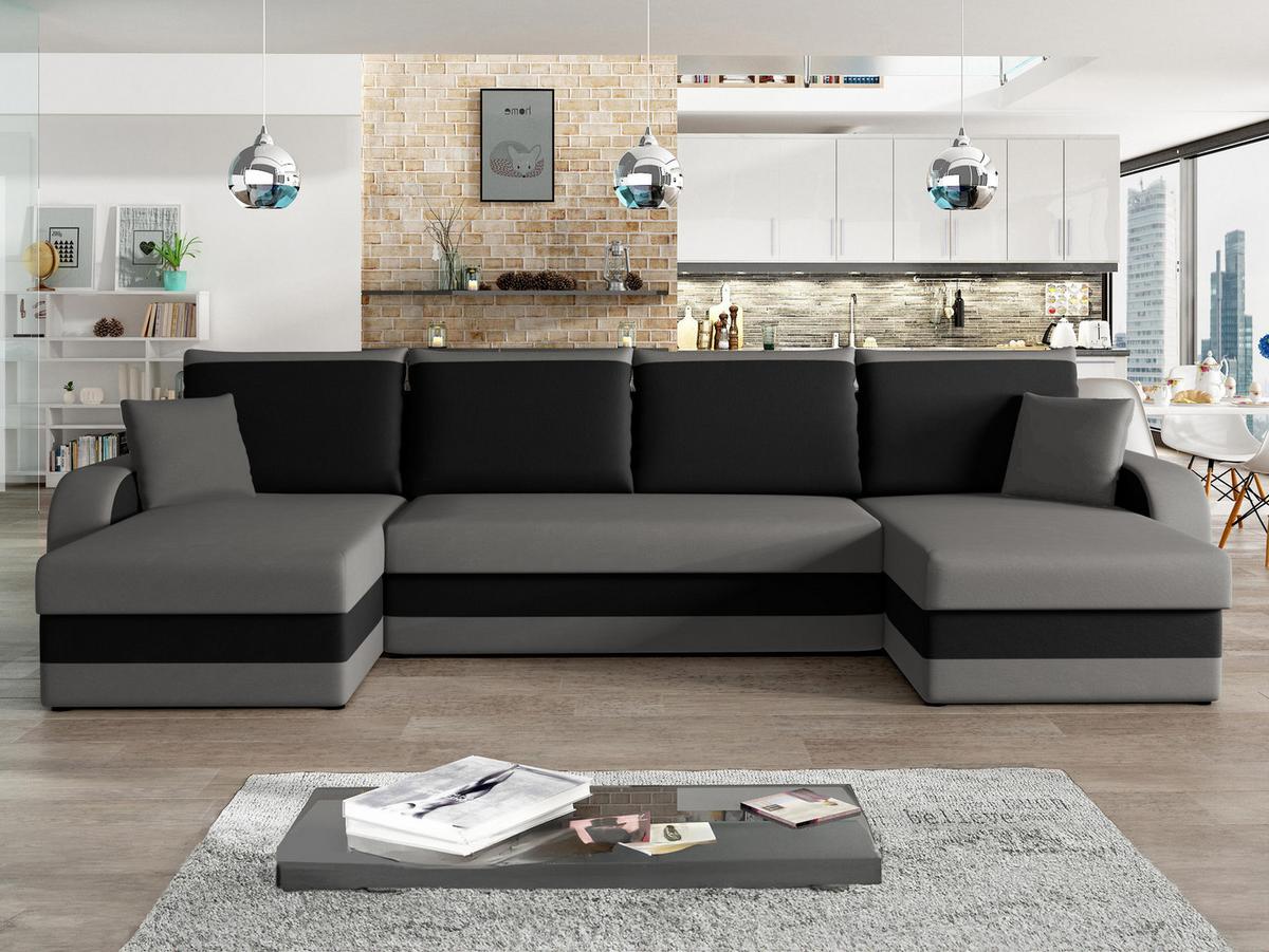 ECKSOFA Kris U - Schwarz/Grau, Holz/Kunststoff (304/80/140cm) - MIRJAN24
