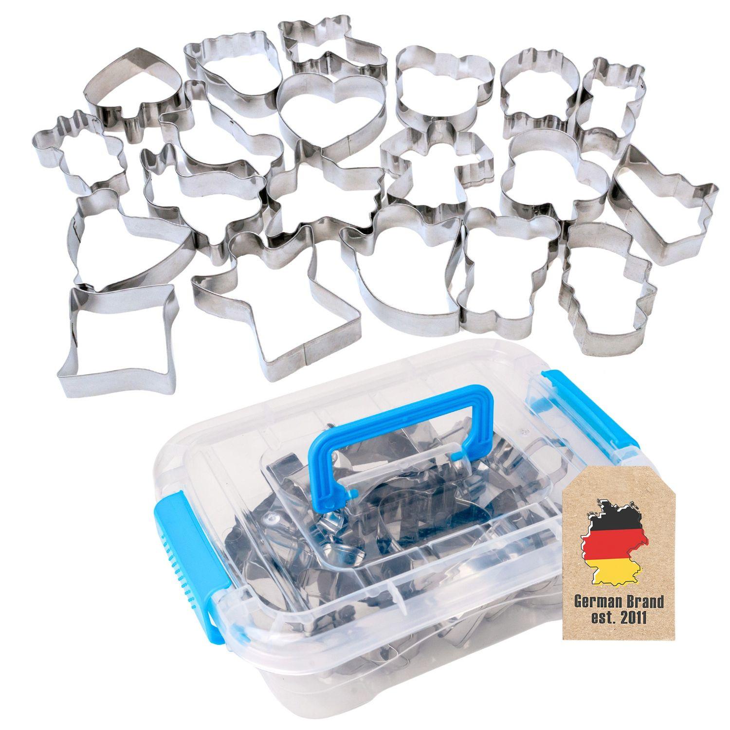KEKSAUSSTECHER-SET mit praktischer Aufbewahrungsbox (20-tlg.) - Silberfarben, Metall (15/6.6/19.5cm) - Intirilife