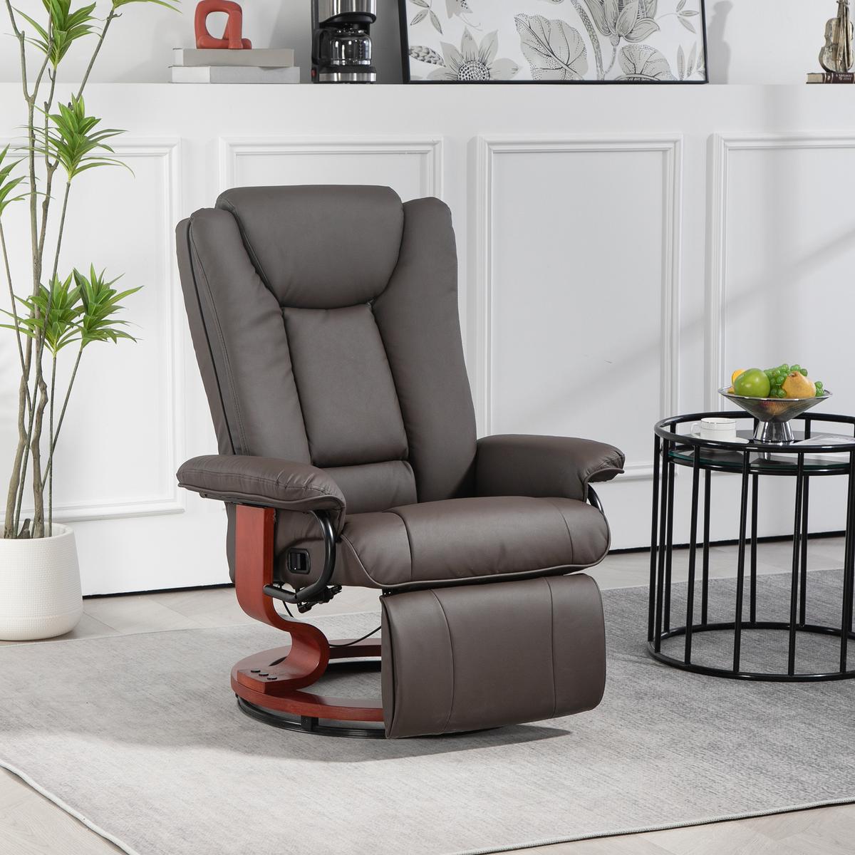 RELAXSESSEL, drehbarer TV-Sessel, Liegefunktion, Fußstütze, Lederoptik, Braun - Rotbraun/Braun, Leder/Holzwerkstoff (88/103/78cm) - HOMCOM
