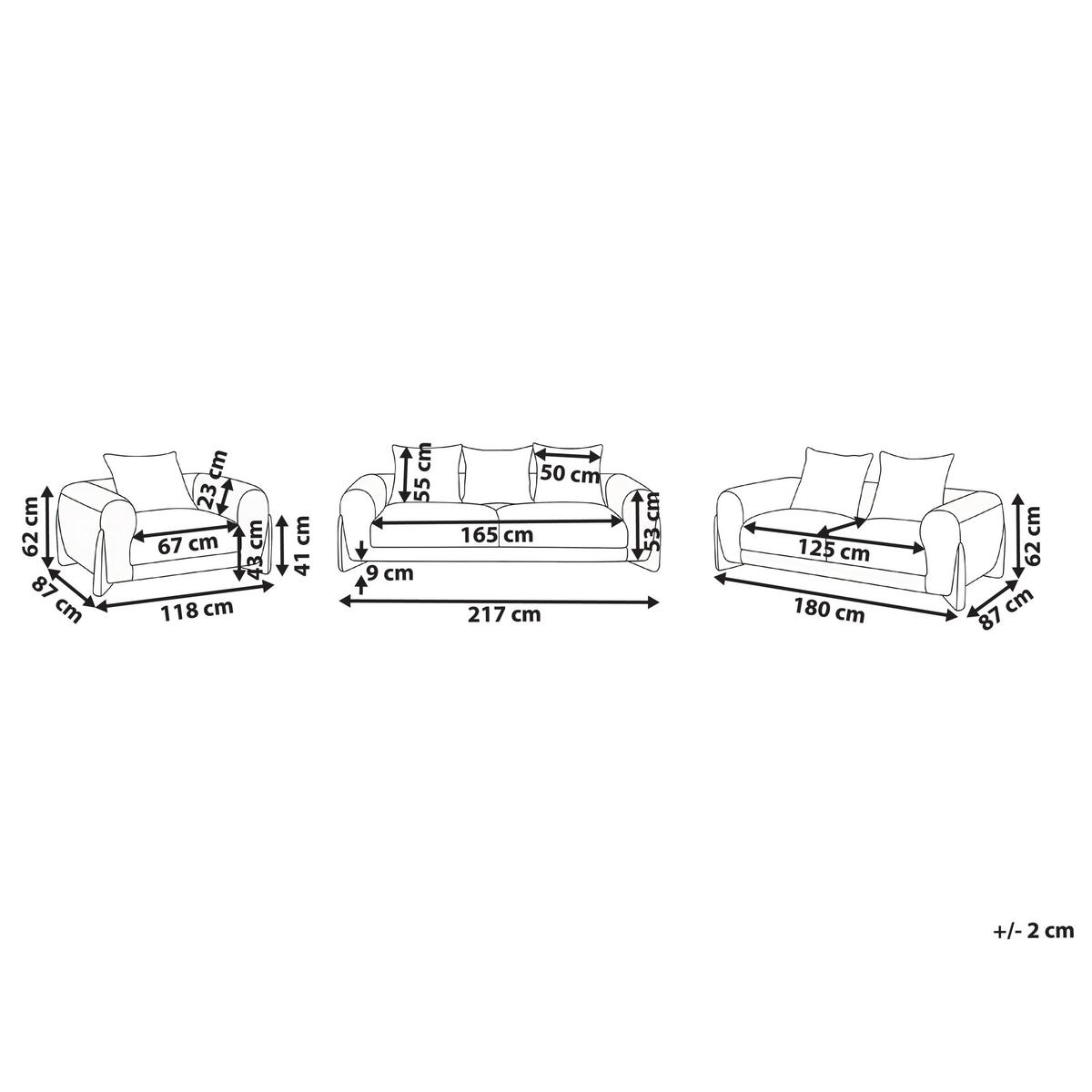 SOFA-SET 6-Sitzer Bouclé Weiß Vinliden - Weiß/Braun, Textil (217/82/87cm) - Beliani
