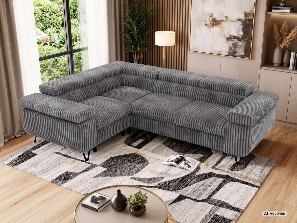 ECKSOFA FALCO L - Grau Cord - Links Seite - Schwarz/Grau, Textil/Metall (197/268cm) - MKS