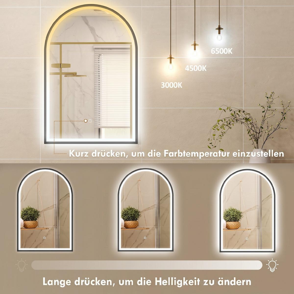 BADSPIEGEL Aluminiumlegierung gehärtetes Glas Schwarz - Schwarz, Glas (4/90/60cm) - HOMCOM