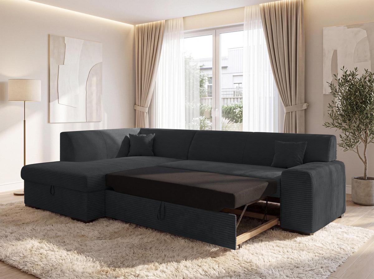 ECKSOFA L Form Minosa Schwarz 260/175/71 cm Links mit Schlaffunktion - Schwarz, Kunststoff/Textil (260/175cm) - AX Living