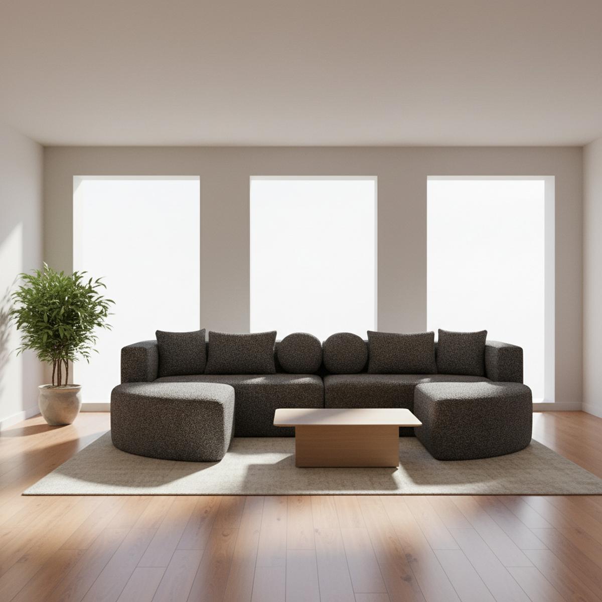 SCHLAFCOUCH aus Chenille in Grau Modulares Design & Ohne Montage - Schwarz, Textil (165/68/292cm) - Urban Meuble