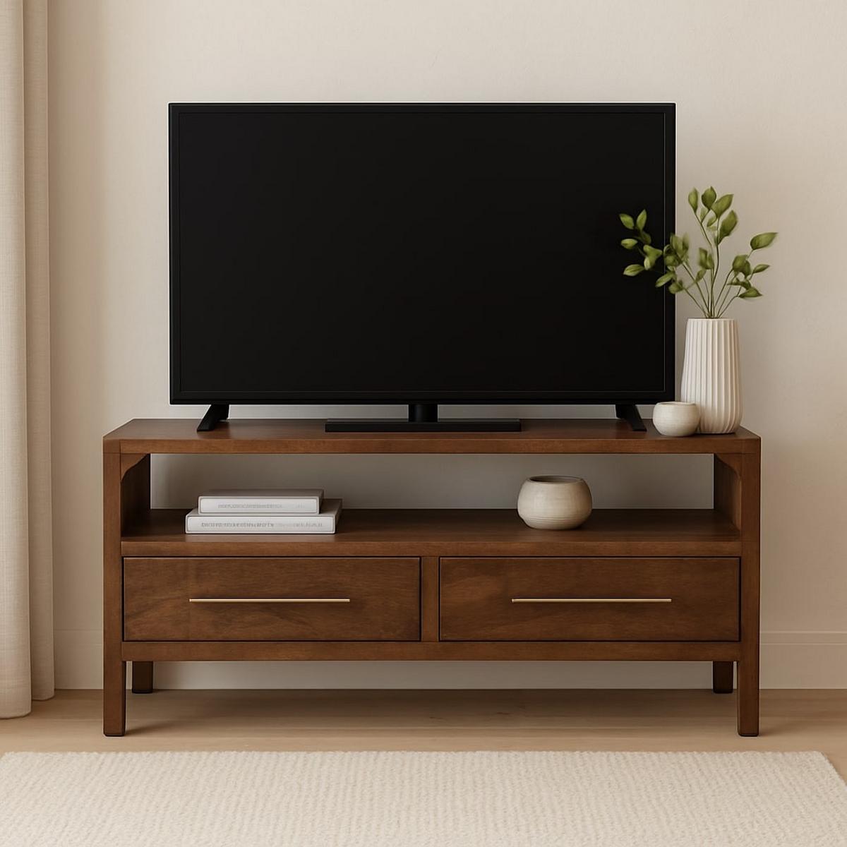 MEDIENKONSOLE mit Roasted-Almond-Finish, 2 Schubladen, 1 offene Ablage, sanftes Braun - Goldfarben/Braun, Holz/Metall (110/50/35cm) - Artisan Furniture