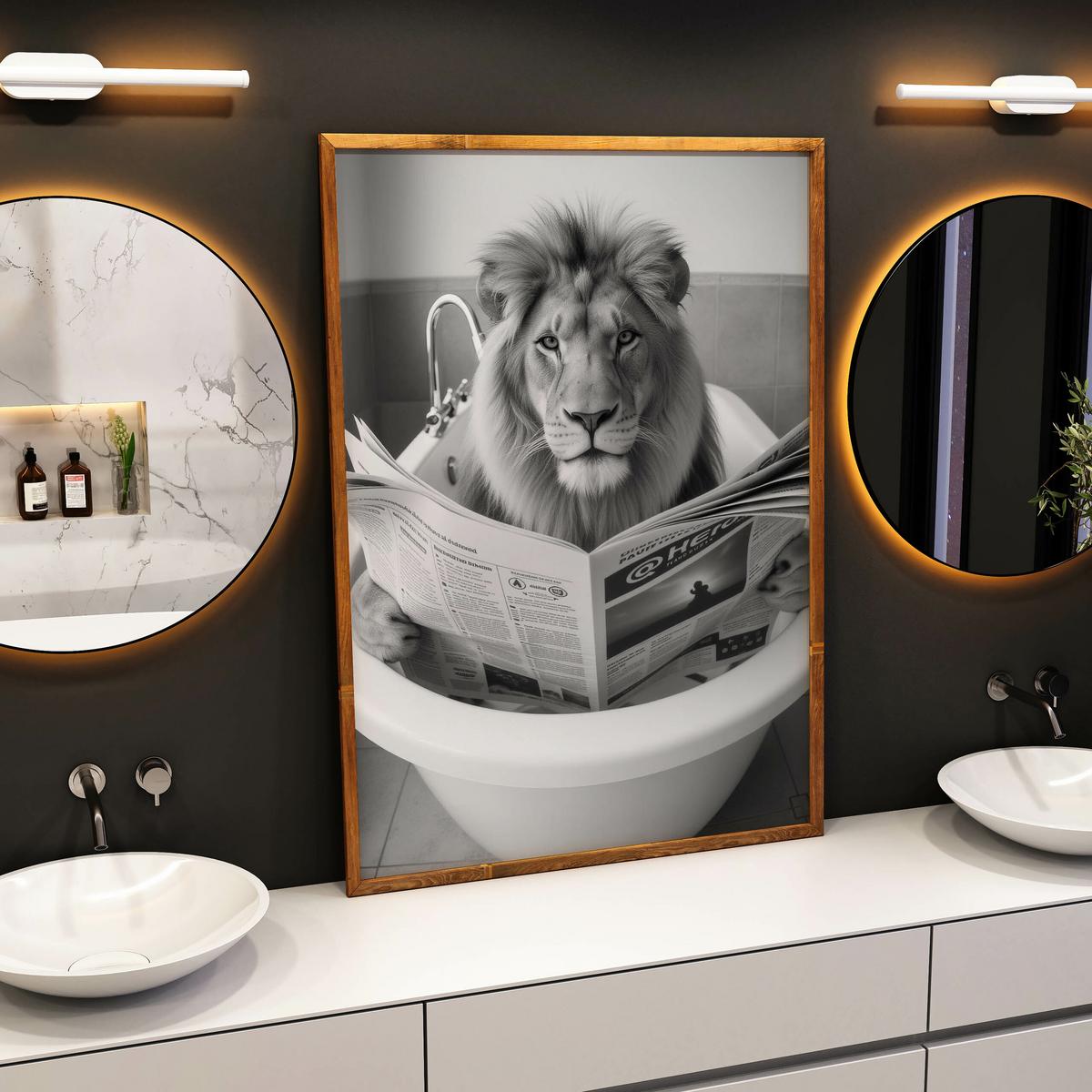 POSTER für WC Badezimmer LÖWE in der Badewanne Schwarz-Weiß Abstraktion 20x30cm - Schwarz/Weiß, Papier (20/30/30cm) - Muralo