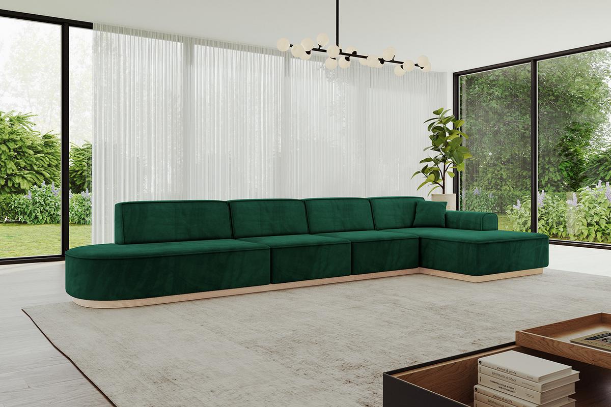 ECKSOFA Ottomane Rechts IREA-L3 - 412x165x80 cm Grün - Dunkelgrün, Holzwerkstoff/Textil (412/165cm) - ALTDECOR