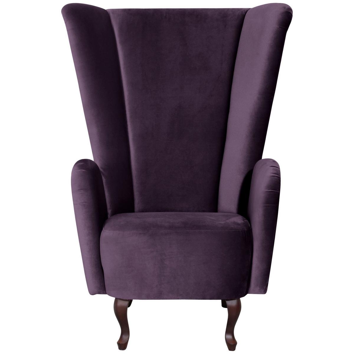 HOCHLEHNSESSEL Kailey Bezug Samtvelours Buche nussbaum dunkel / purple - Lila, Kunststoff (96/122/89cm) - 58aufmkessel