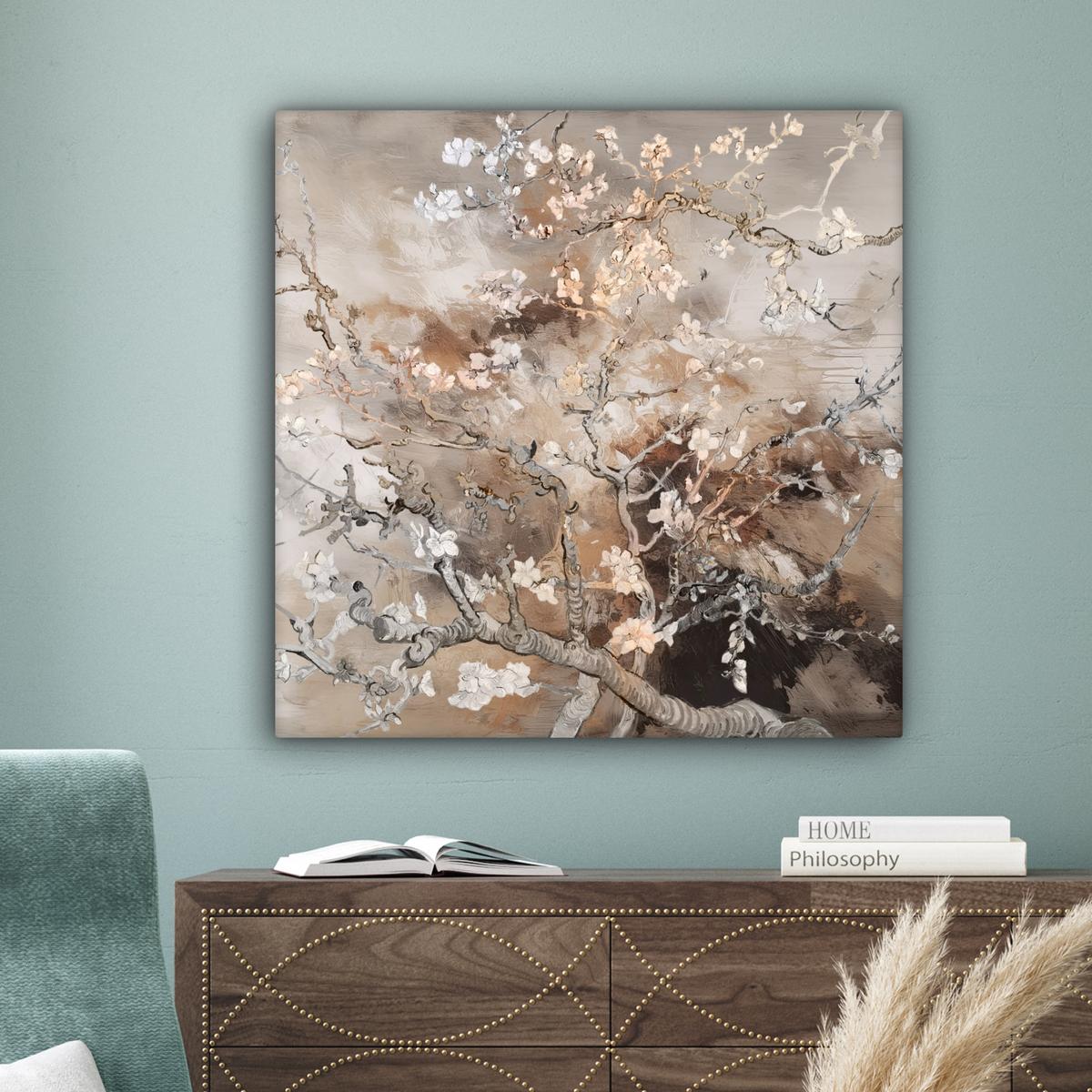 LEINWANDBILD Mandelblüte - Kunst - Van Gogh - Beige - Abstrakt Deko Groß 90x90 cm - Braun, Textil (90/90cm) - MuchoWow