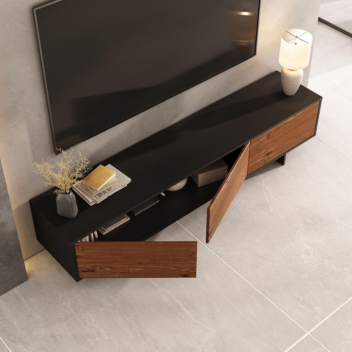 LOWBOARD ARTO schwarz/Kastanie - Kastanienfarben/Schwarz, Holz (184/42/39cm) - IDIMEX