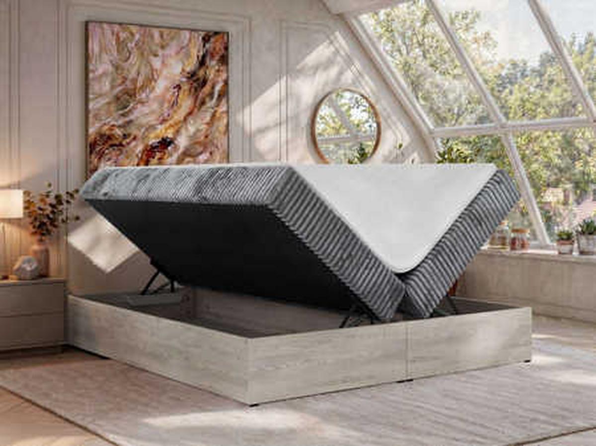 BOXBETT NORDIC ZERO 140/200 - Grau Cord - Topper Visco - H3 - Schwarz/Grau, Kunststoff/Textil (140/200cm) - MKS