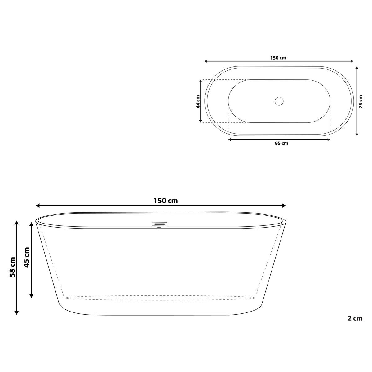 BADEWANNE FREISTEHEND 75x150x58 cm schwarz Havana - Schwarz, Kunststoff (75/58/150cm) - Beliani