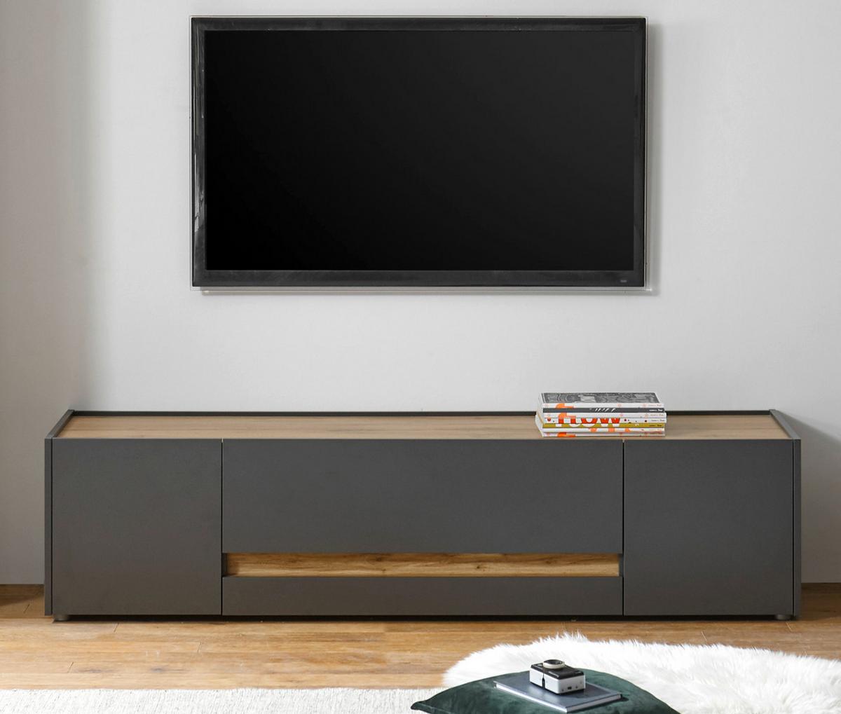 TV-LOWBOARD grau matt, Eiche Wotan 170 cm, TV Unterschrank mit viel Stauraum - Eiche Wotan/Grau, Holzwerkstoff/Kunststoff (170/40/45cm) - Furn.Design
