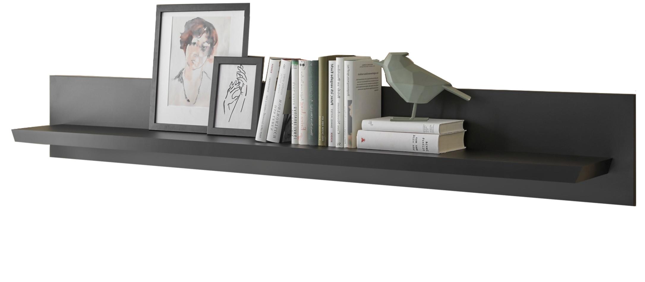 WANDBOARD schwarz matt, Wandregal 180 cm - Schwarz, Holzwerkstoff/Metall (180/25/22cm) - Furn.Design